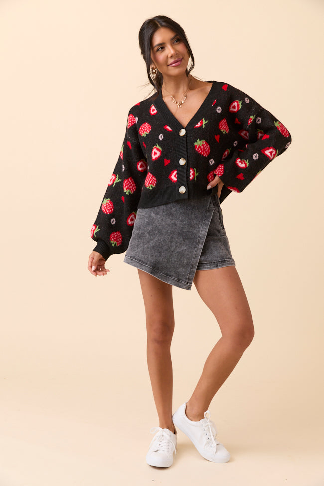Juniper Long Sleeve Black Strawberry Cardigan-Sunny Prom