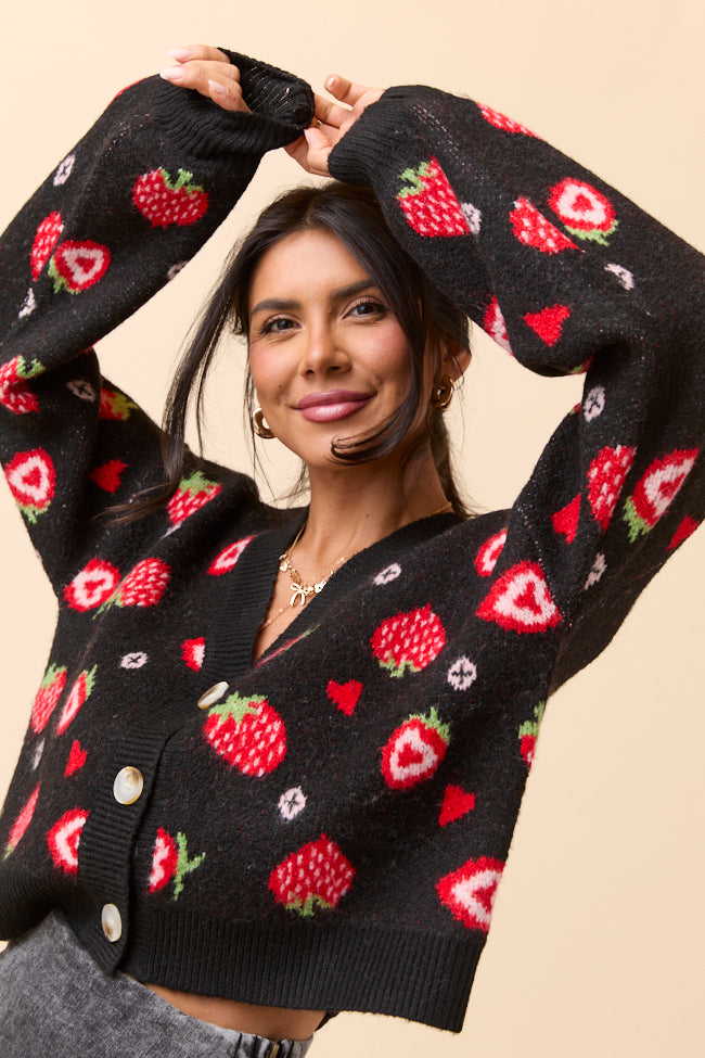 Juniper Long Sleeve Black Strawberry Cardigan-Sunny Prom