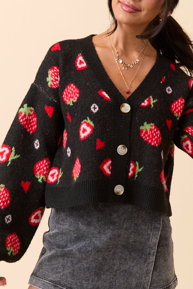 Juniper Long Sleeve Black Strawberry Cardigan-Sunny Prom
