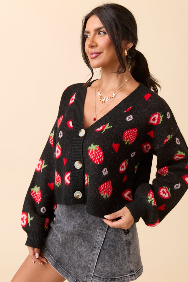 Juniper Long Sleeve Black Strawberry Cardigan-Sunny Prom
