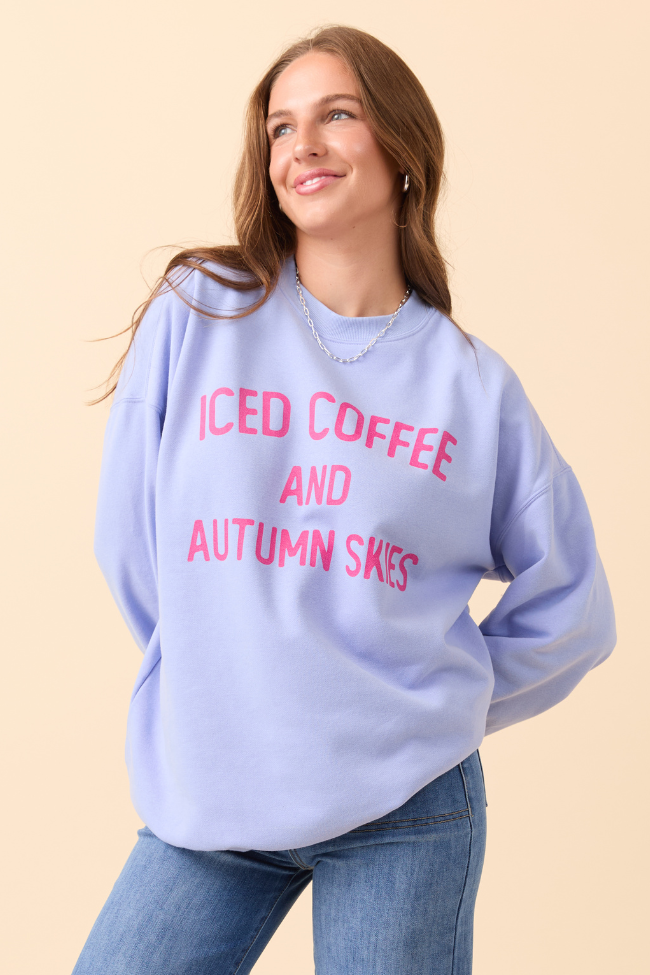 Iced Coffee And Autumn Skies Periwinkle Graphic Sweatshirt SALE-Sunny Prom