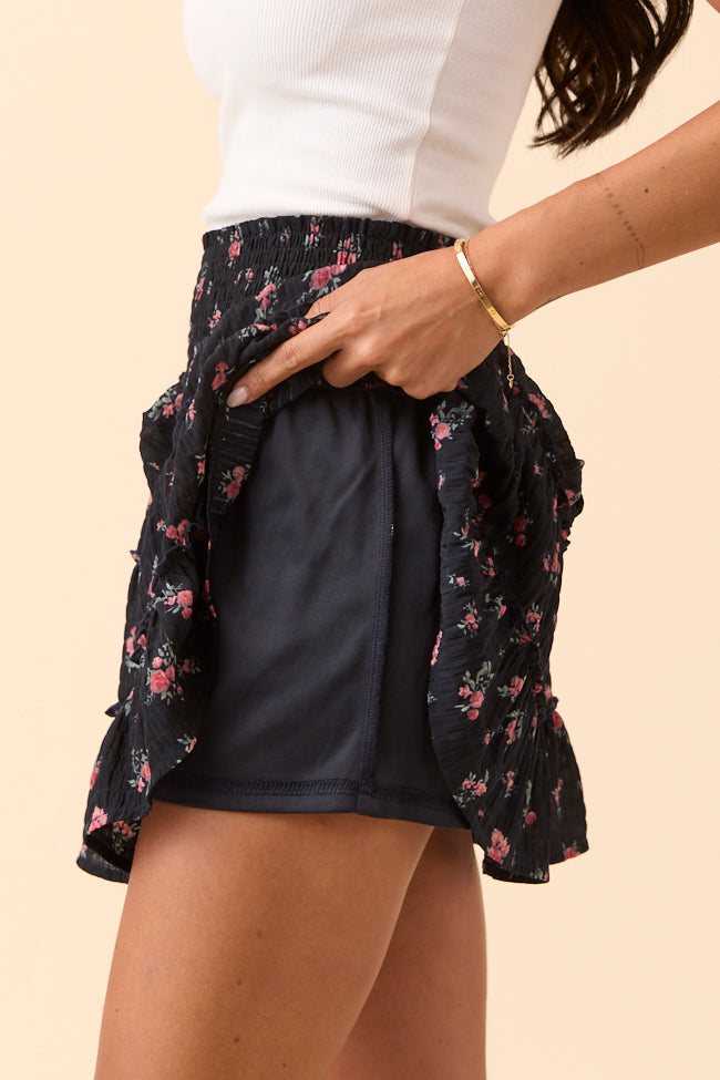 Through the Garden Black and Pink Flower Skort-Sunny Prom