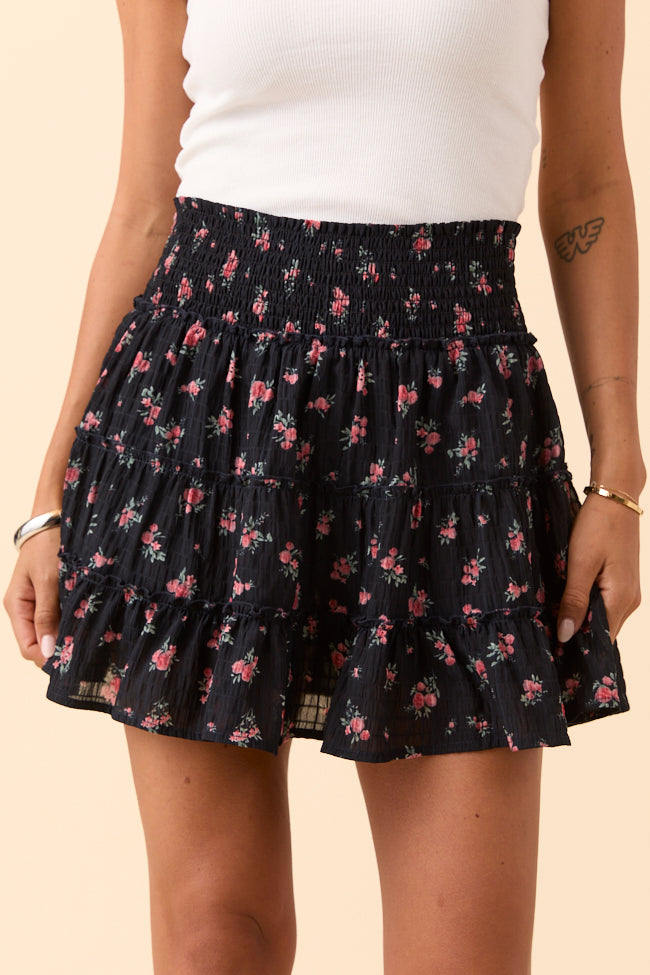 Through the Garden Black and Pink Flower Skort-Sunny Prom