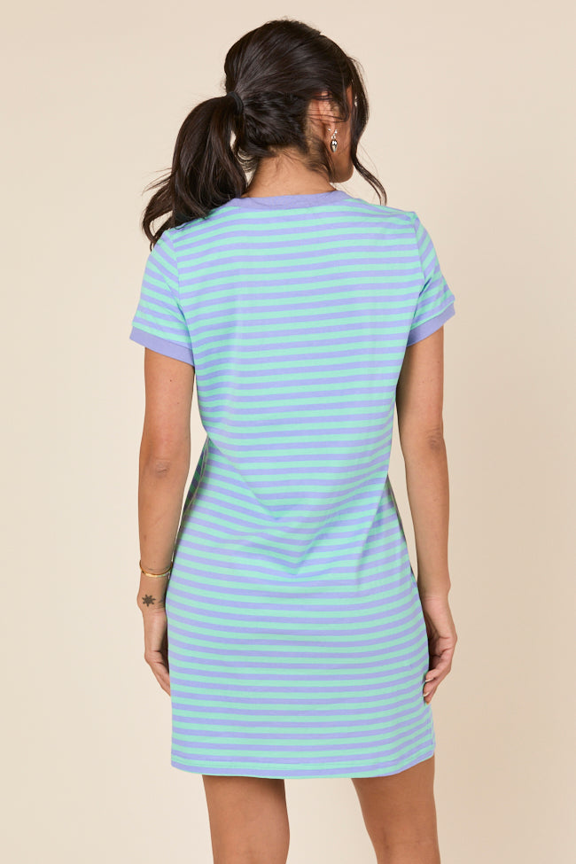 Abby Varsity Striped Light Blue Knit Dress-Sunny Prom