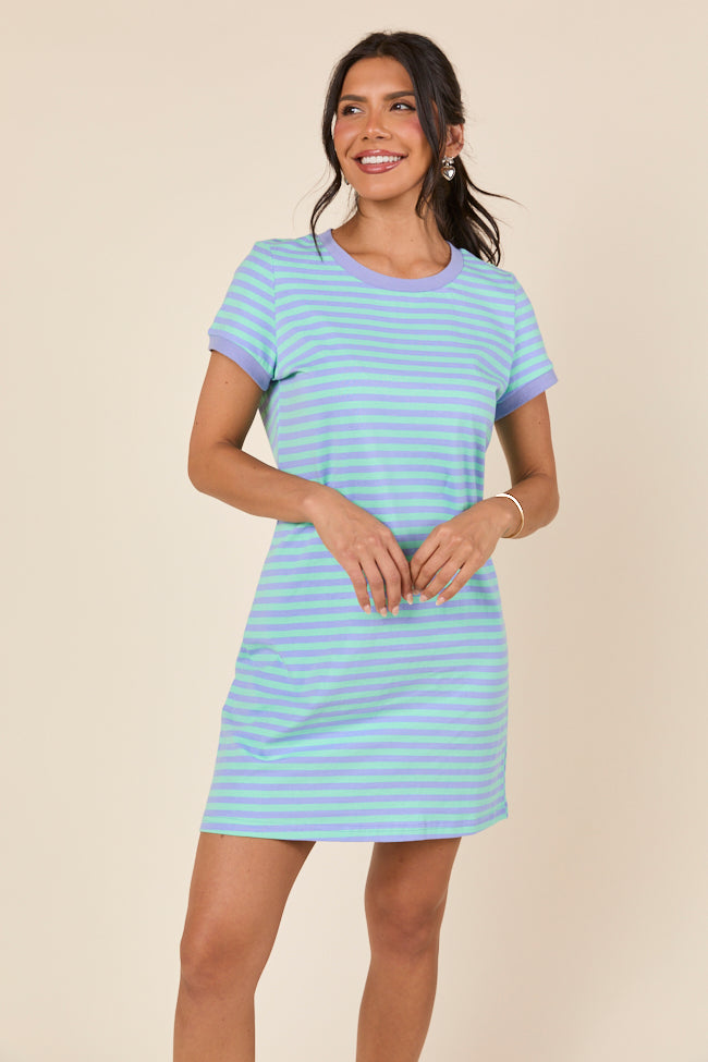 Abby Varsity Striped Light Blue Knit Dress-Sunny Prom
