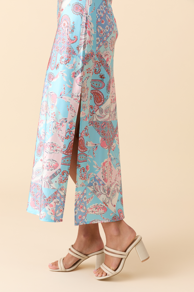 Robin Blue Multi Patchwork Slip Dress-Sunny Prom