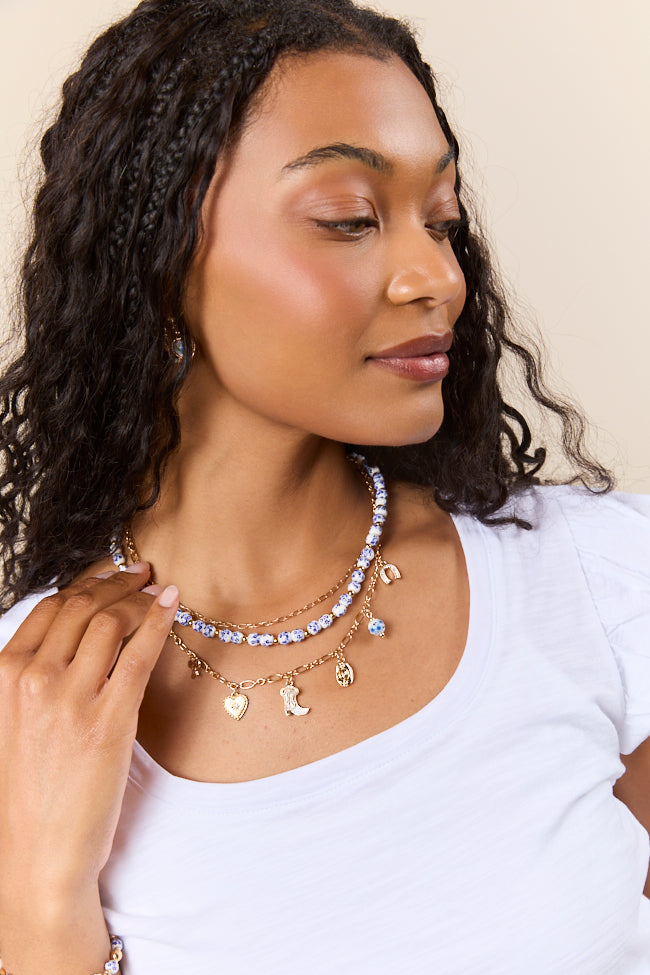 Hanna Blue Beaded Charm Necklace-Sunny Prom