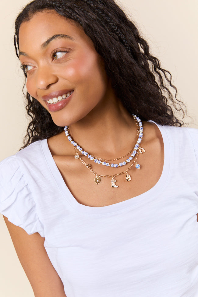 Hanna Blue Beaded Charm Necklace-Sunny Prom