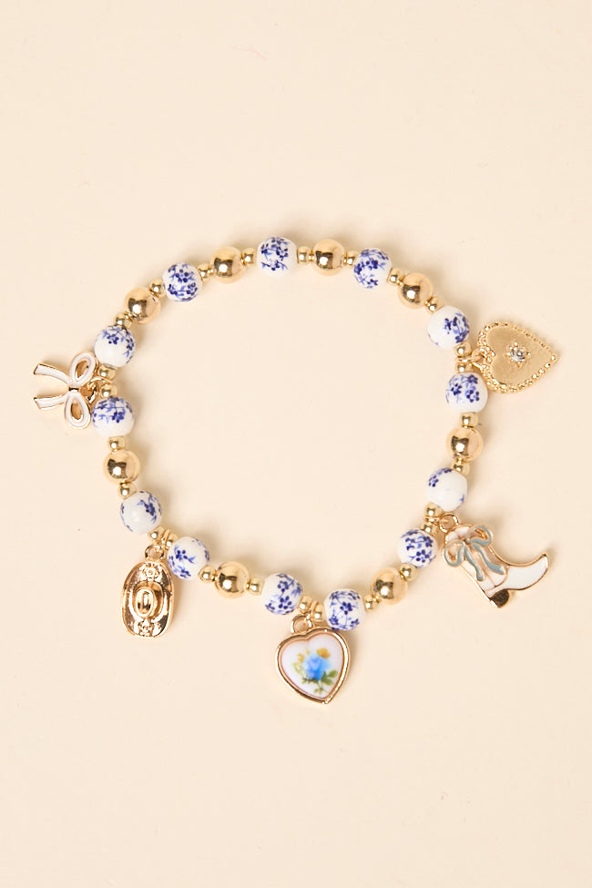 Hanna Blue Beaded Charm Stretch Bracelet-Sunny Prom