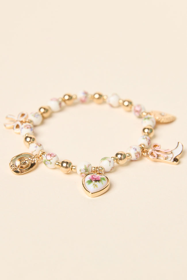 Hanna Pink Beaded Charm Stretch Bracelet-Sunny Prom