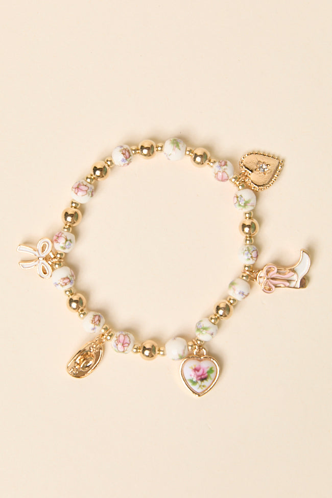 Hanna Pink Beaded Charm Stretch Bracelet-Sunny Prom
