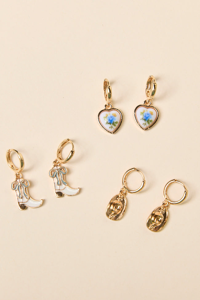 Hanna Blue Charm Trio Earring Set-Sunny Prom
