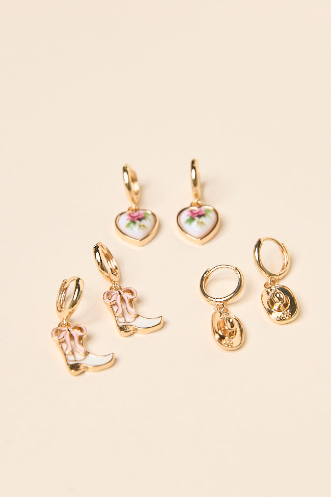 Hanna Pink Charm Trio Earring Set-Sunny Prom
