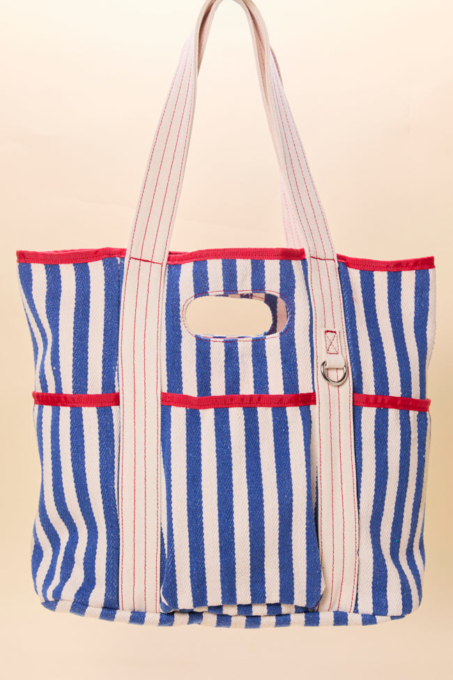 Ty Blue Varsity Stripe Tote-Sunny Prom