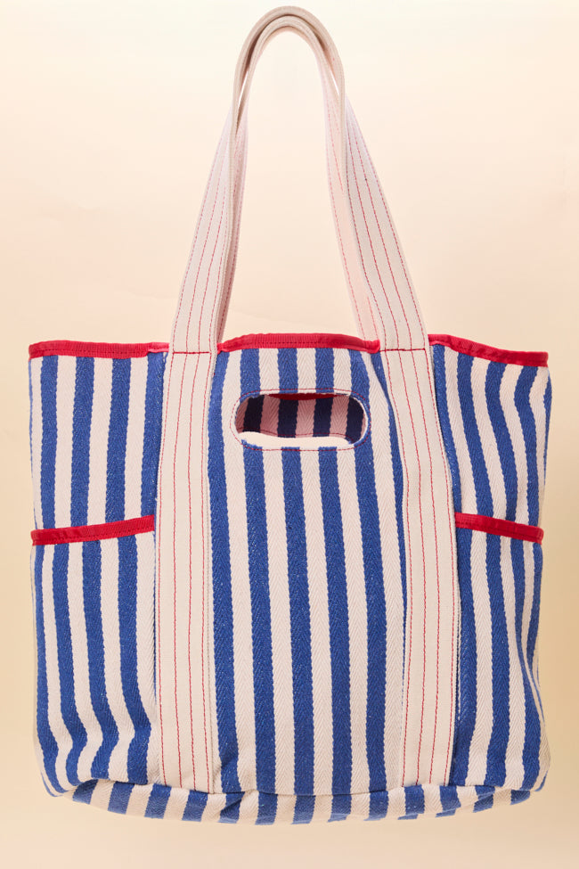 Ty Blue Varsity Stripe Tote-Sunny Prom