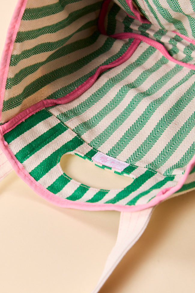 Ty Green Varsity Stripe Tote-Sunny Prom