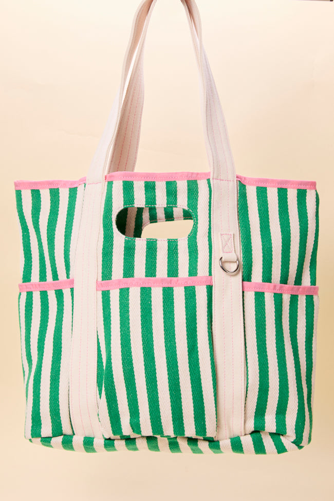 Ty Green Varsity Stripe Tote-Sunny Prom
