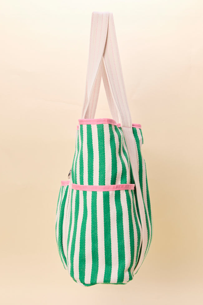 Ty Green Varsity Stripe Tote-Sunny Prom