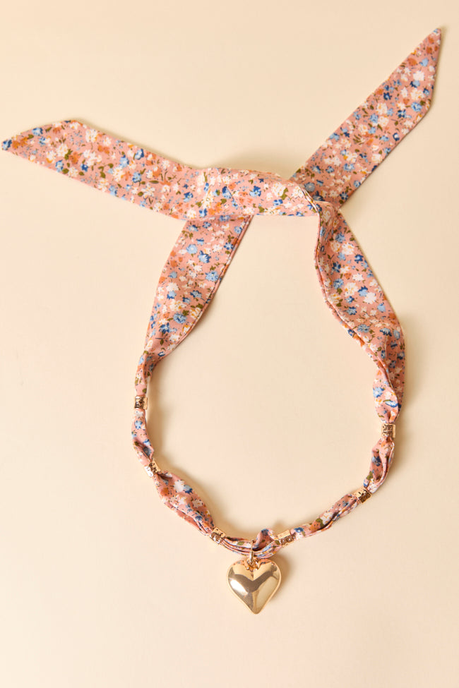 Lia Pink Puff Heart Scarf Necklace-Sunny Prom