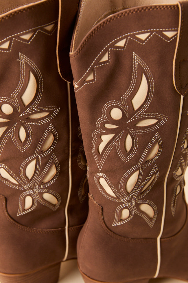 Zinnia Brown Cutout Cowboy Boots-Sunny Prom