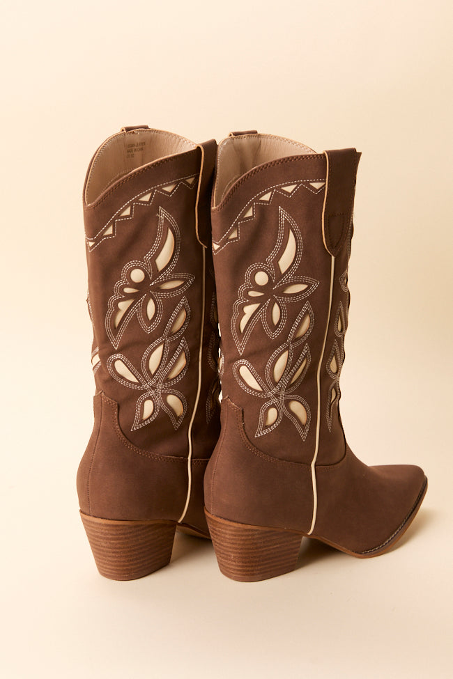 Zinnia Brown Cutout Cowboy Boots-Sunny Prom