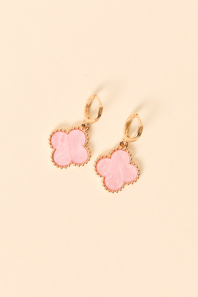 Tilly Clover Pink Huggie Earrings-Sunny Prom