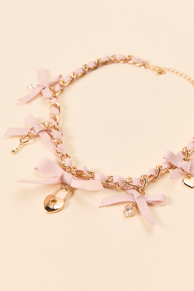 Gianna Pink Ribbon Charm Necklace-Sunny Prom