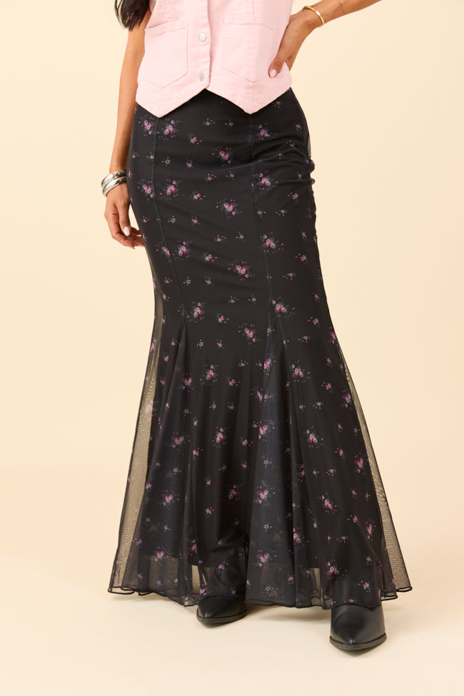 Anna Marie Black Floral Knit Maxi Skirt-Sunny Prom