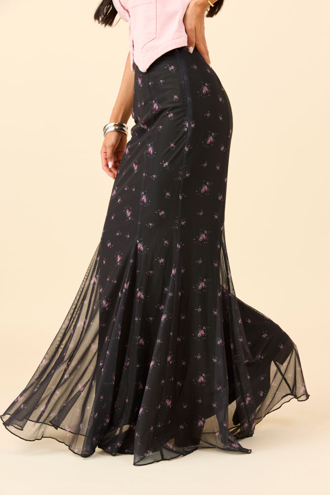 Anna Marie Black Floral Knit Maxi Skirt-Sunny Prom