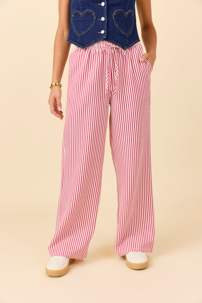 Amanda Pink Textured Striped Pants-Sunny Prom