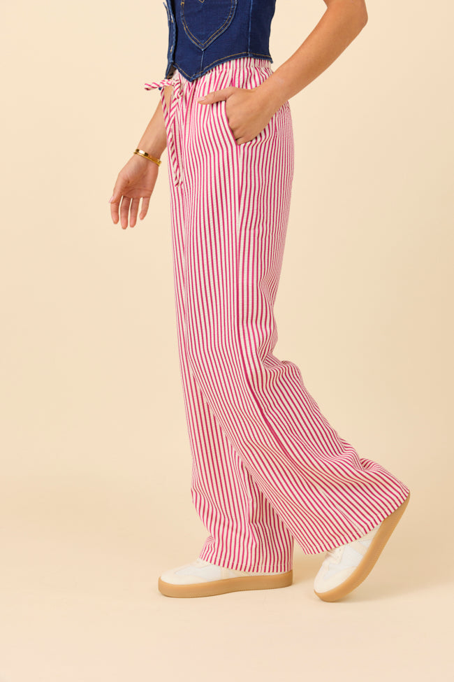 Amanda Pink Textured Striped Pants-Sunny Prom