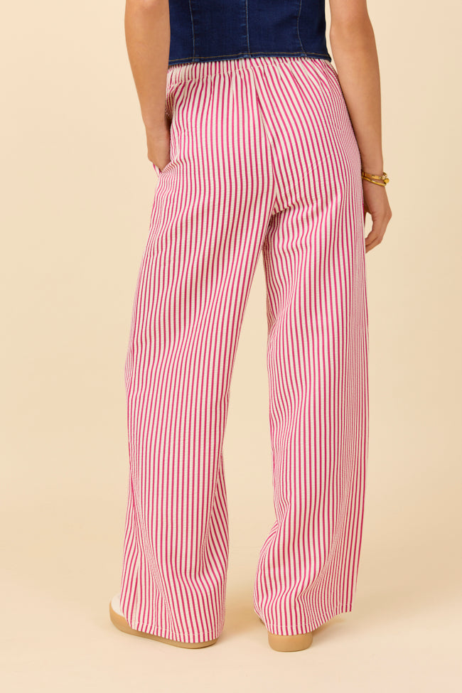 Amanda Pink Textured Striped Pants-Sunny Prom