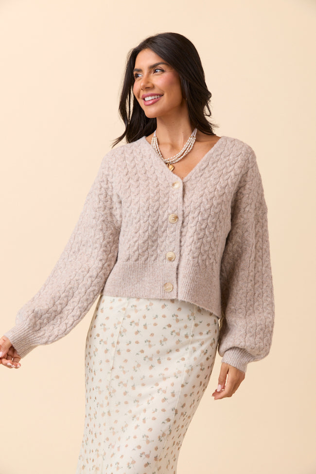 Heather Taupe V-Neck Sweater Cardigan-Sunny Prom