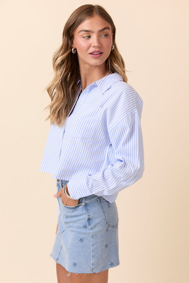 Juliana Cropped Blue Striped Shirt-Sunny Prom