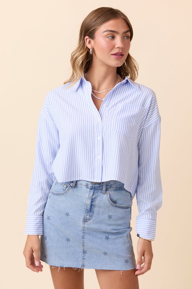 Juliana Cropped Blue Striped Shirt-Sunny Prom
