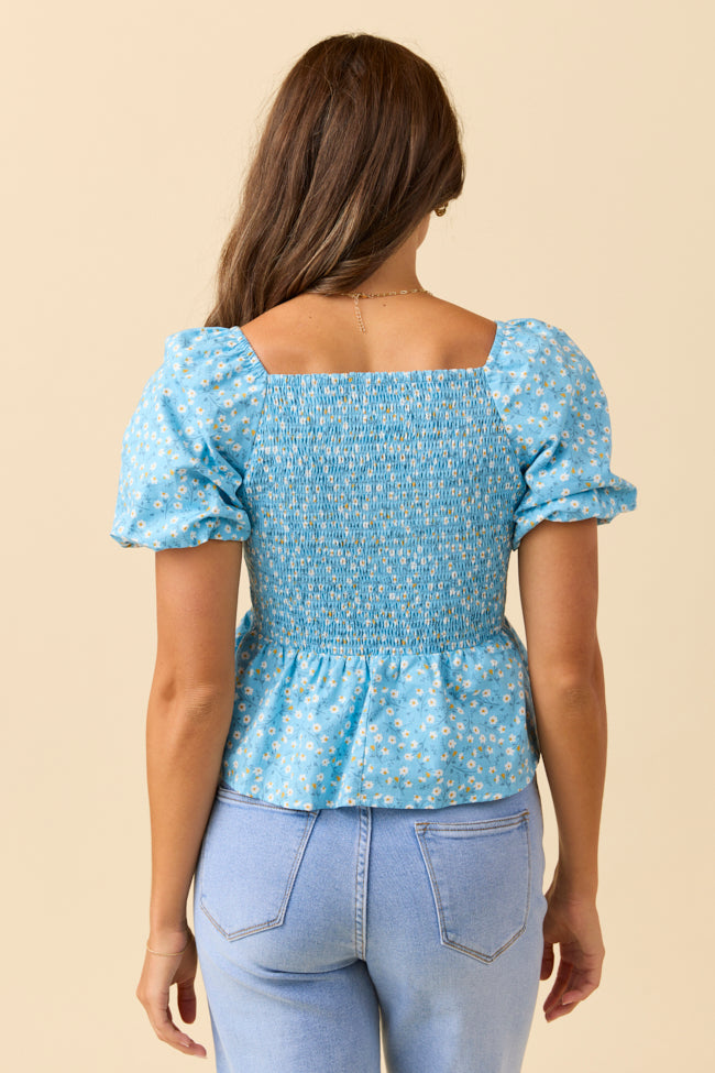 Twist On Things Blue Floral Twist Bust Woven Blouse-Sunny Prom