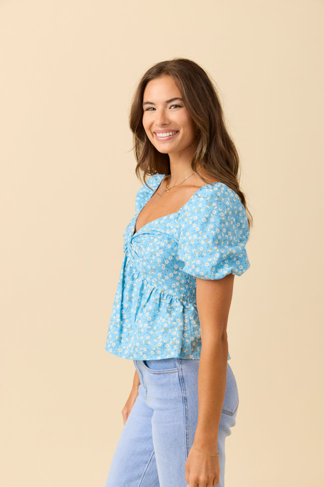 Twist On Things Blue Floral Twist Bust Woven Blouse-Sunny Prom