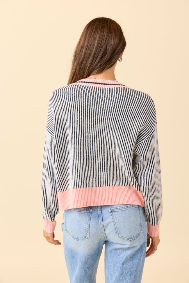 Alma Textured Navy Striped Knit Cardigan-Sunny Prom