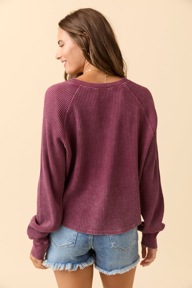Abbie Long Sleeve Mineral Wash Dark Cherry Thermal Henley-Sunny Prom