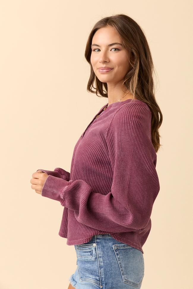 Abbie Long Sleeve Mineral Wash Dark Cherry Thermal Henley-Sunny Prom