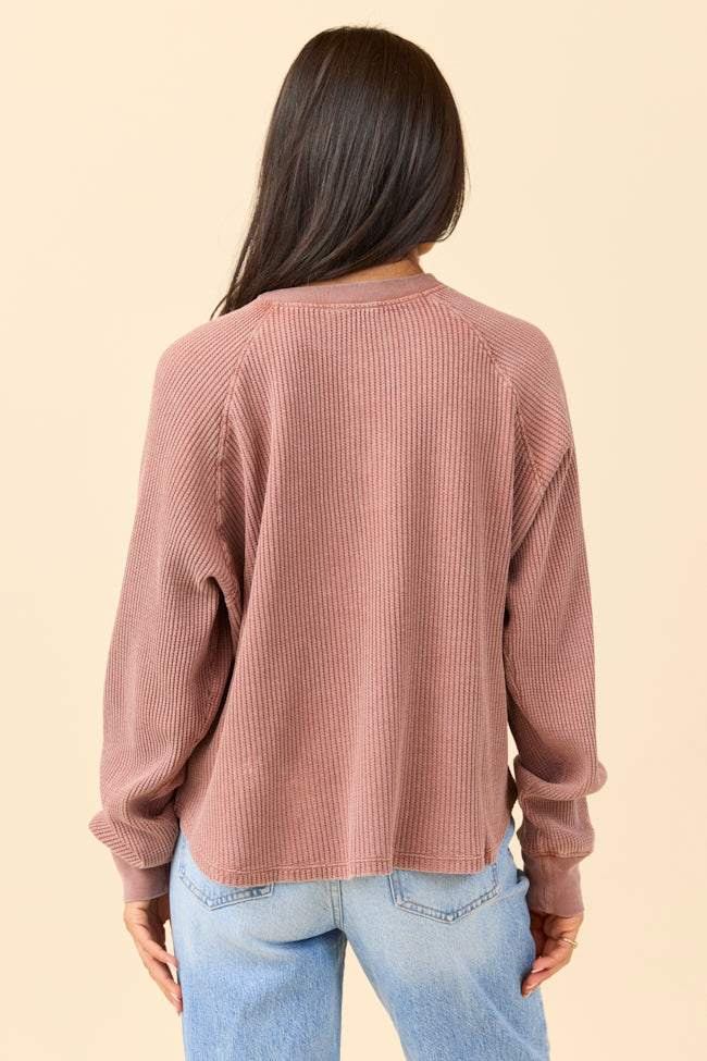 Abbie Long Sleeve Mineral Wash Chestnut Thermal Henley-Sunny Prom