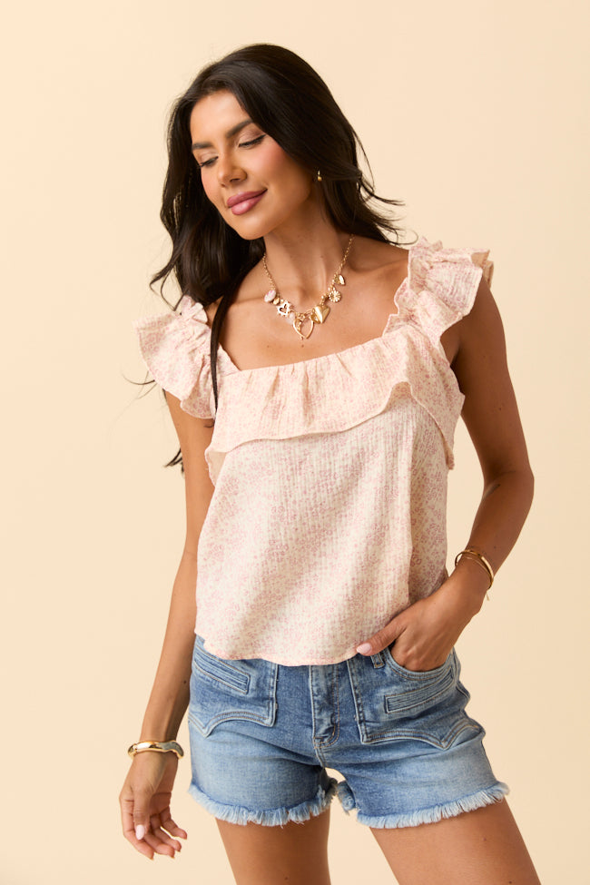 Mary Pink Ditsy Floral Printed Gauze Woven Tank-Sunny Prom