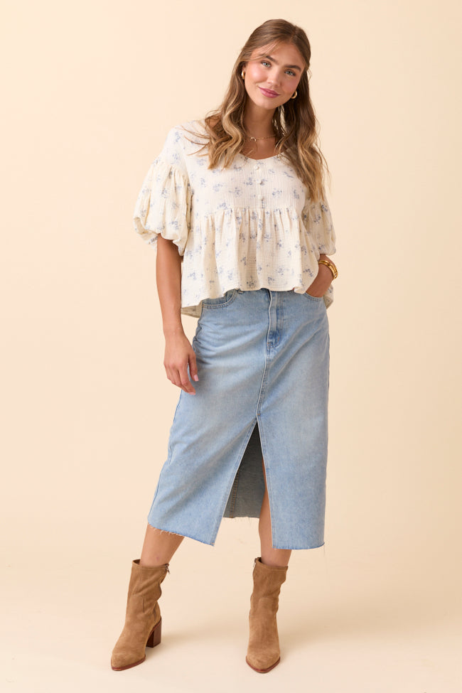 Mya Medium Wash Denim Midi Skirt-Sunny Prom