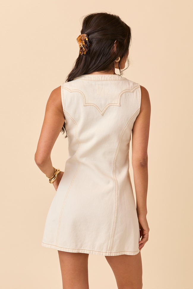 Breanna Ecru Western Denim Mini Dress-Sunny Prom