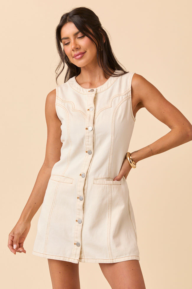 Breanna Ecru Western Denim Mini Dress-Sunny Prom