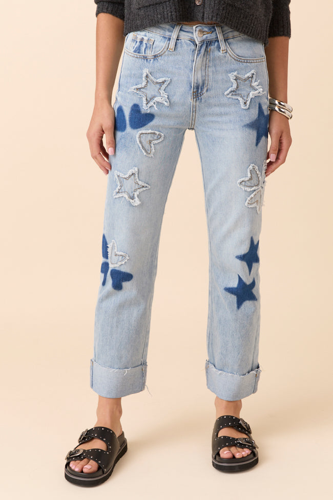 Cara Light Wash Patch Jeans-Sunny Prom
