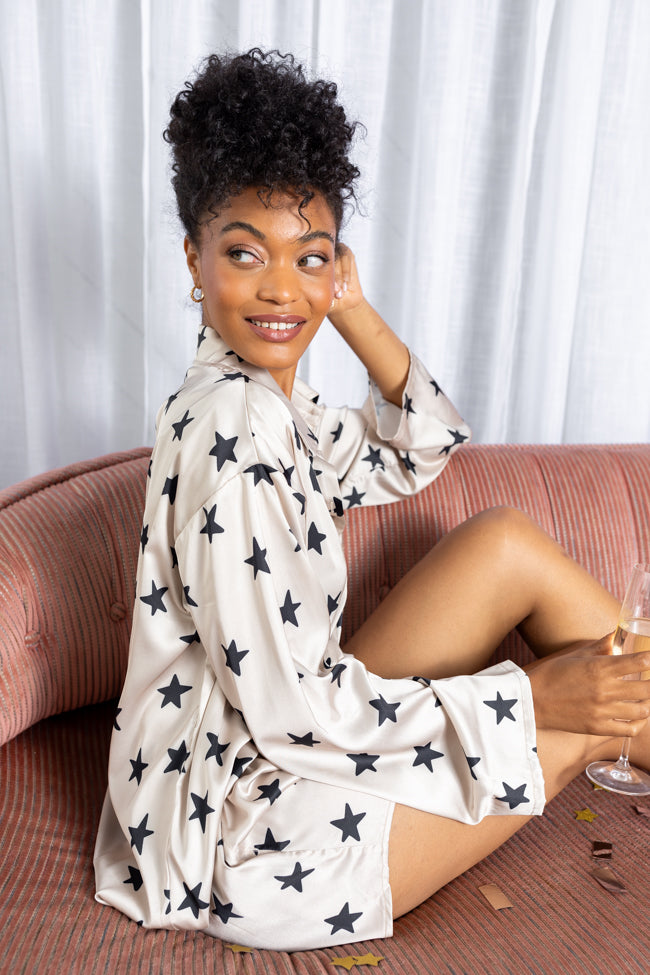 Pajama Party Neutral Stars Pajama Shorts FINAL SALE-Sunny Prom