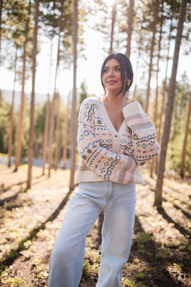 Fair and Square Beige Multi Fair Isle Cardigan FINAL SALE-Sunny Prom