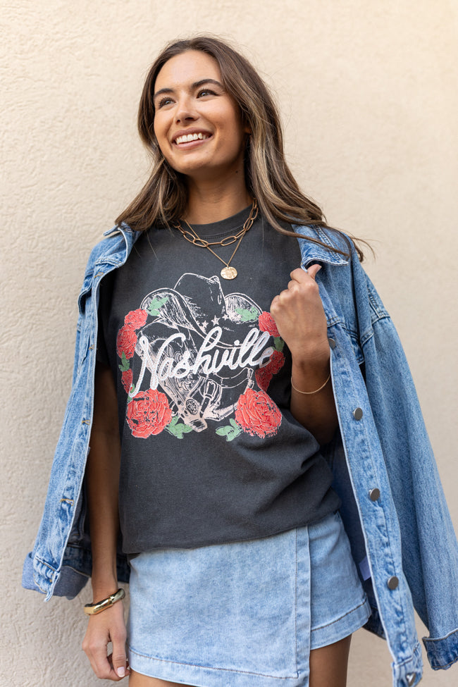 Nashville Vintage Rose Dark Grey Graphic Tee SALE-Sunny Prom