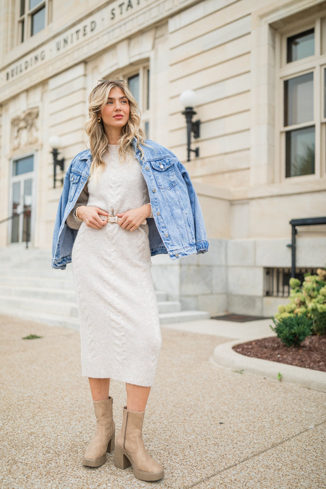 Stay On Your Mind Oatmeal Cable Knit Midi Dress FINAL SALE-Sunny Prom